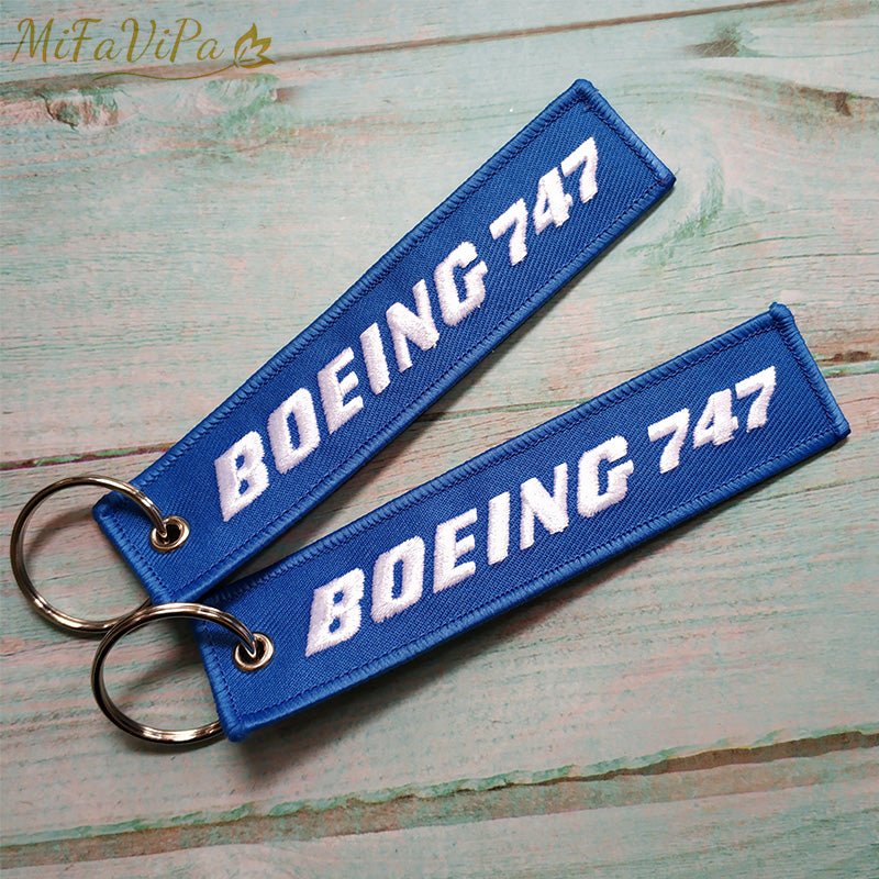 1 PC BOEING 747 KEYCHAIN NEW FASHION TRINKET PHONE STRAP BLACK EMBROIDERY - PILOTSX