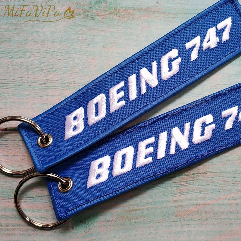 1 PC BOEING 747 KEYCHAIN NEW FASHION TRINKET PHONE STRAP BLACK EMBROIDERY - PILOTSX