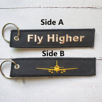 Thumbnail for 1 PC GOLDEN PLANE KEYCHAIN FASHION TRINKET BLACK EMBROIDERY FLY HIGHER KEY CHAIN - PILOTSX