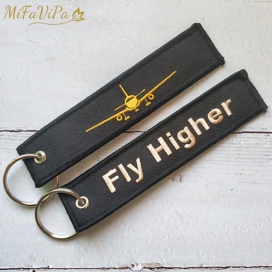 1 PC GOLDEN PLANE KEYCHAIN FASHION TRINKET BLACK EMBROIDERY FLY HIGHER KEY CHAIN - PILOTSX