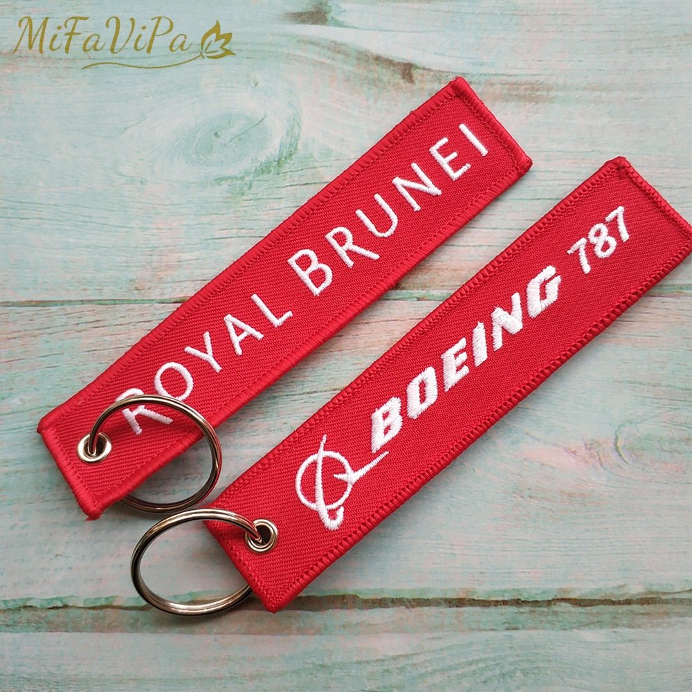 2 PCS A ROYAL BRUNEI B BOEING 787 EMBROIDERY KEY CHAINS - PILOTSX