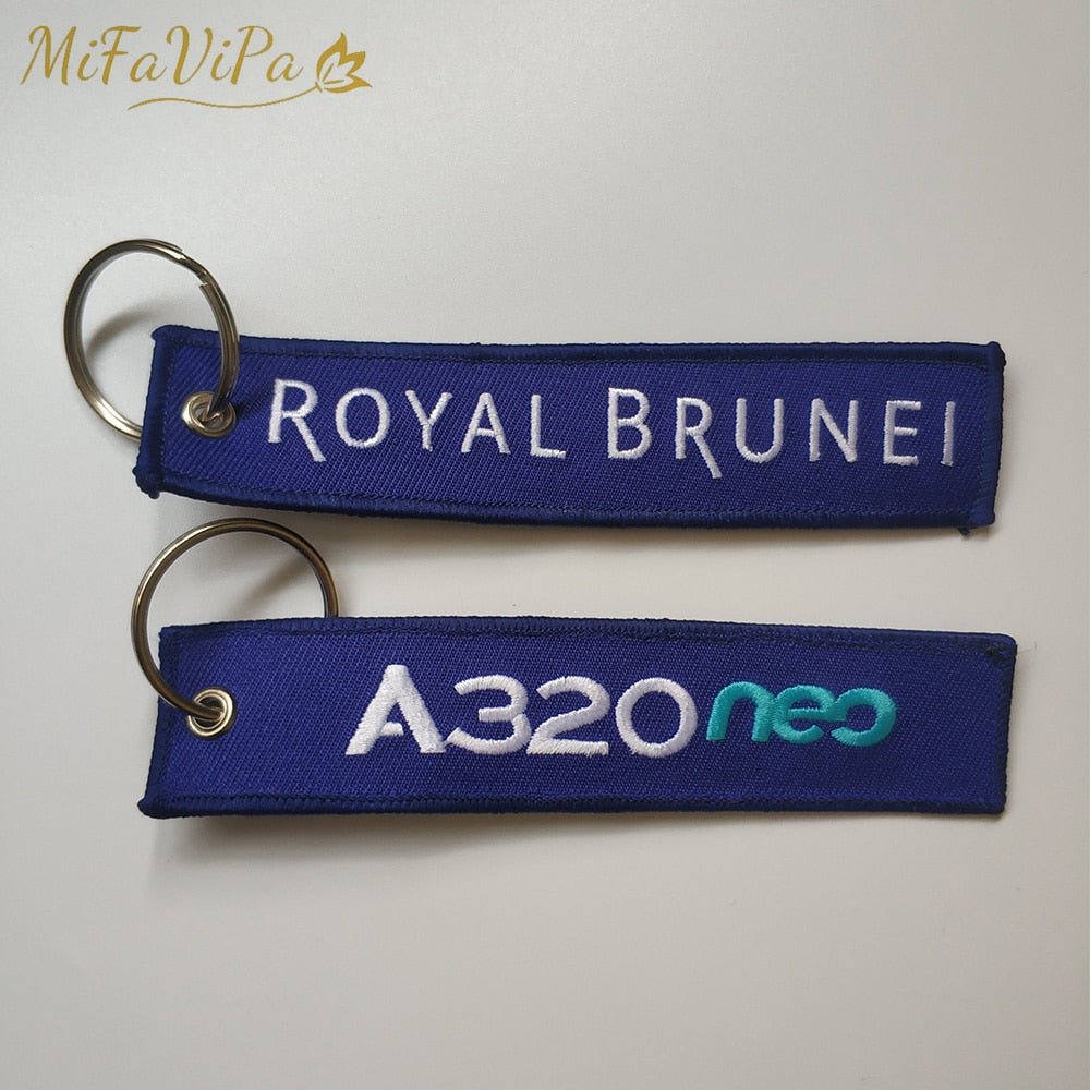 2 PCS A ROYAL BRUNEI SIDE B A320 EMBROIDERY KEY CHAIN - PILOTSX