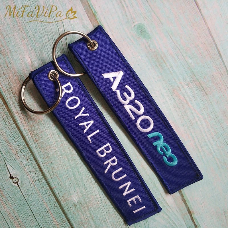 2 PCS A ROYAL BRUNEI SIDE B A320 EMBROIDERY KEY CHAIN - PILOTSX