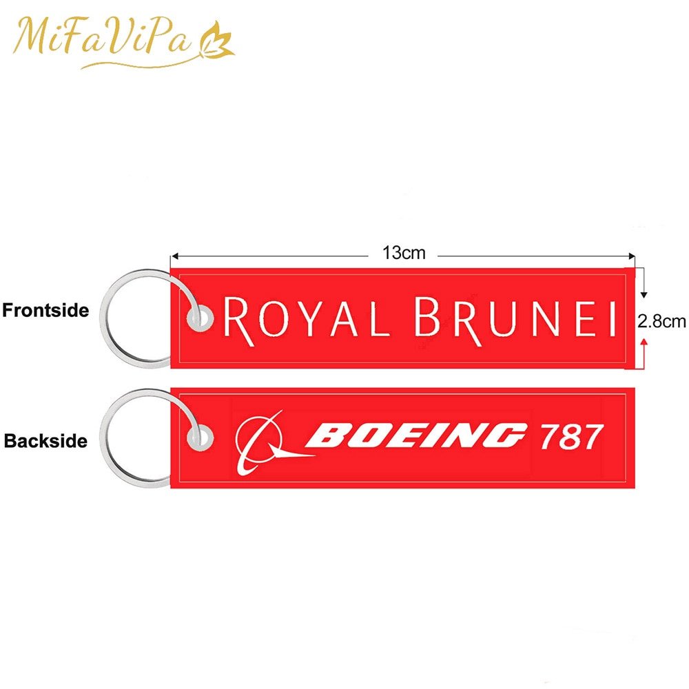 2 PCS A ROYAL BRUNEI SIDE B BOEING 787 EMBROIDERY KEY CHAIN - PILOTSX