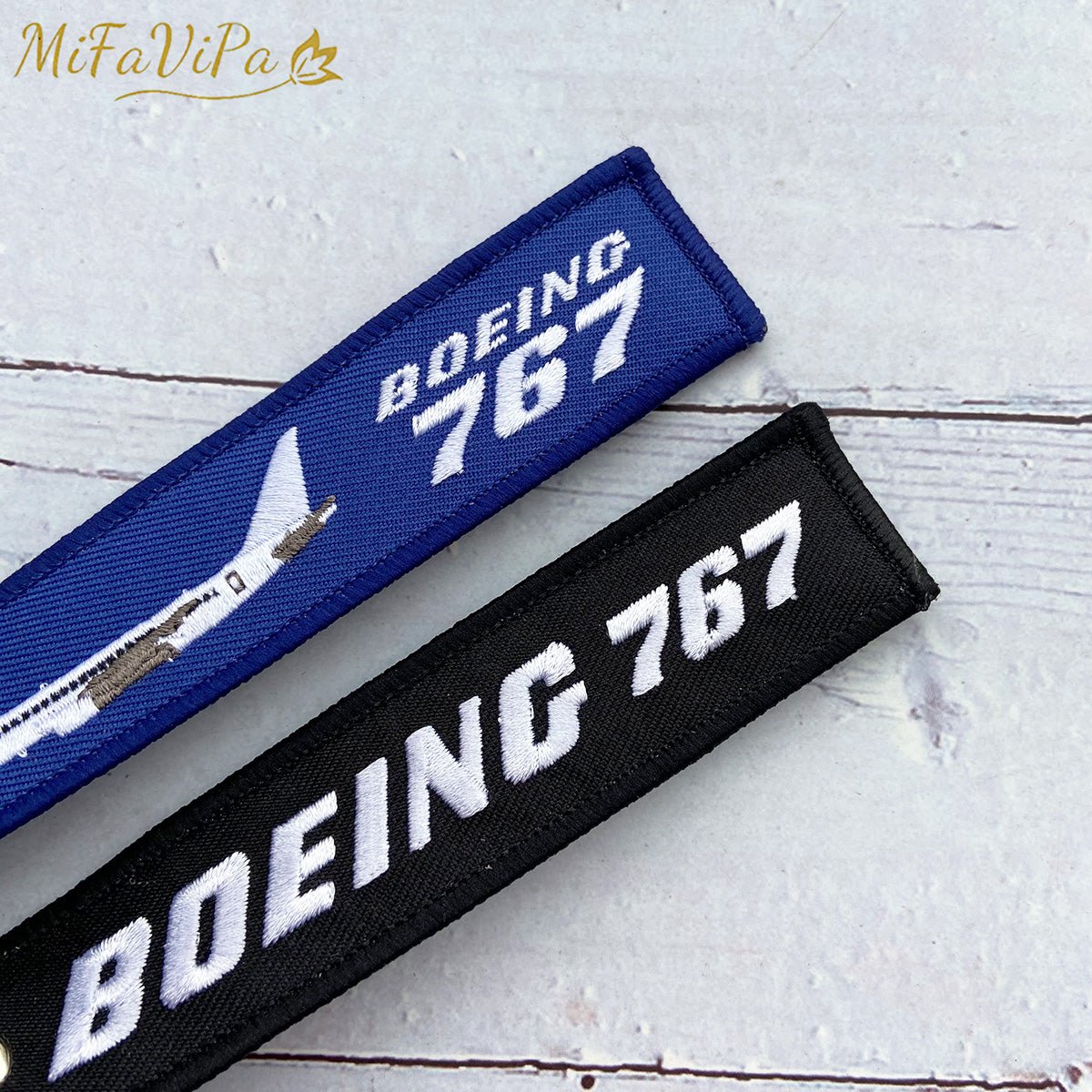 2 PCS BLACK AND BLUE EMBROIDERY BOEING 767 FASHION TRINKET KEYCHAIN - PILOTSX