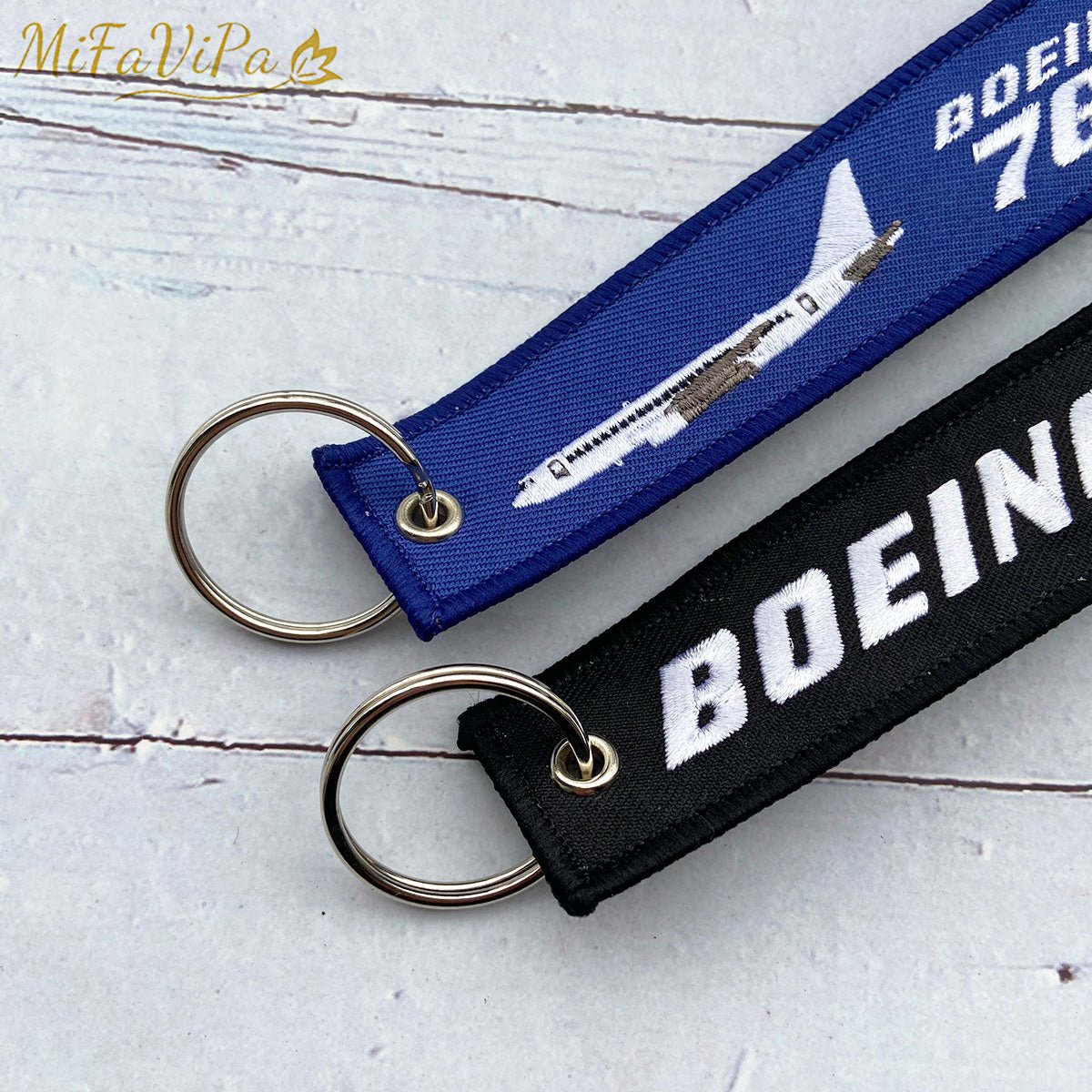 2 PCS BLACK AND BLUE EMBROIDERY BOEING 767 FASHION TRINKET KEYCHAIN - PILOTSX