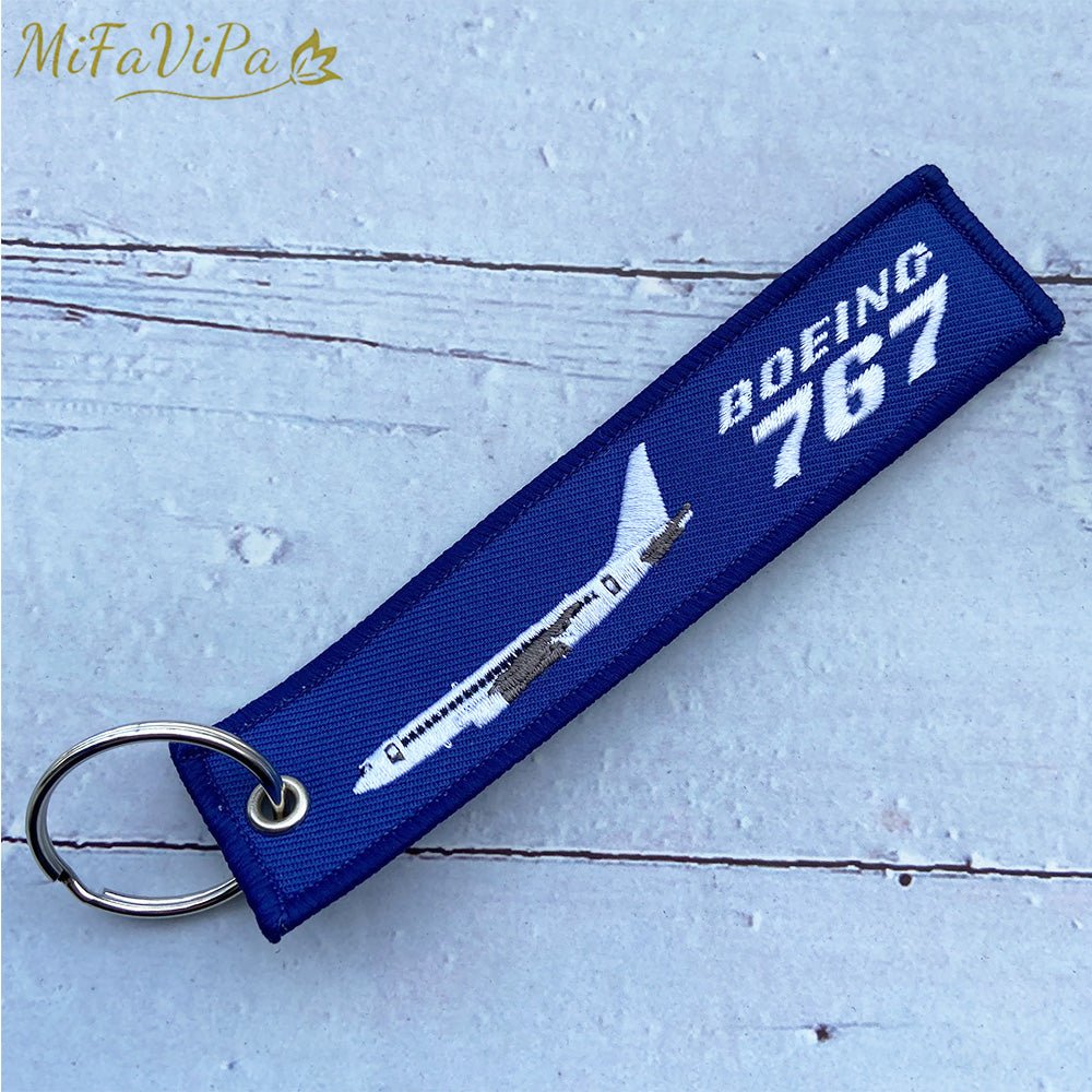 2 PCS BLACK AND BLUE EMBROIDERY BOEING 767 FASHION TRINKET KEYCHAIN - PILOTSX