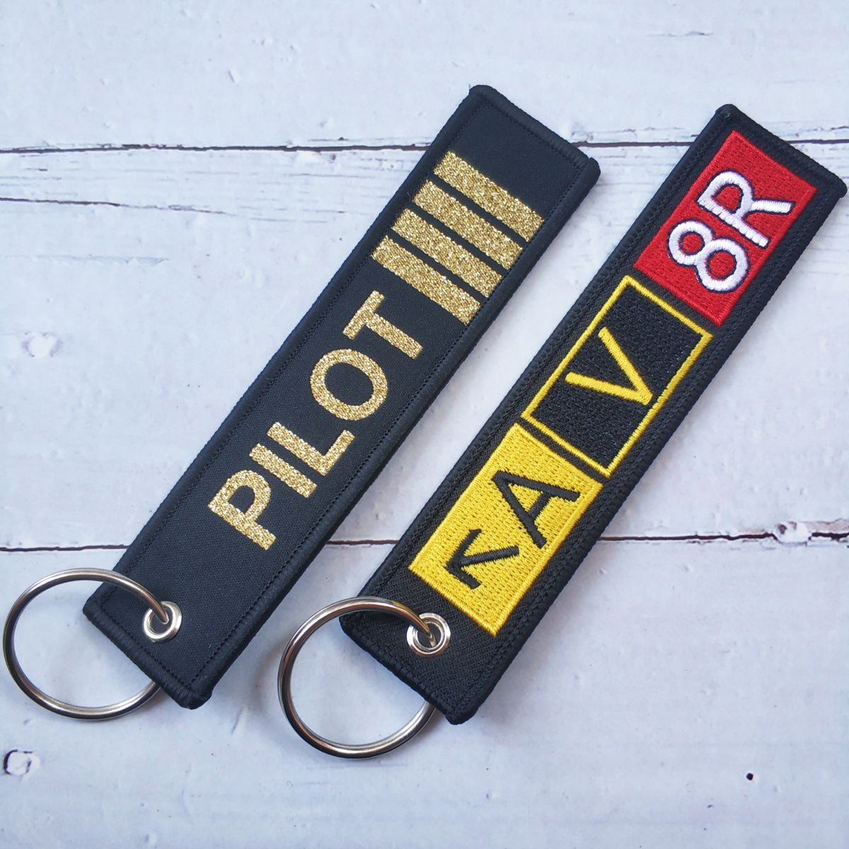 2 PCS EMBROIDERY AV8R KEYRING WOVEN PILOT AVIATOR KEYCHAIN AIRCRAFT KEY CHAIN - PILOTSX