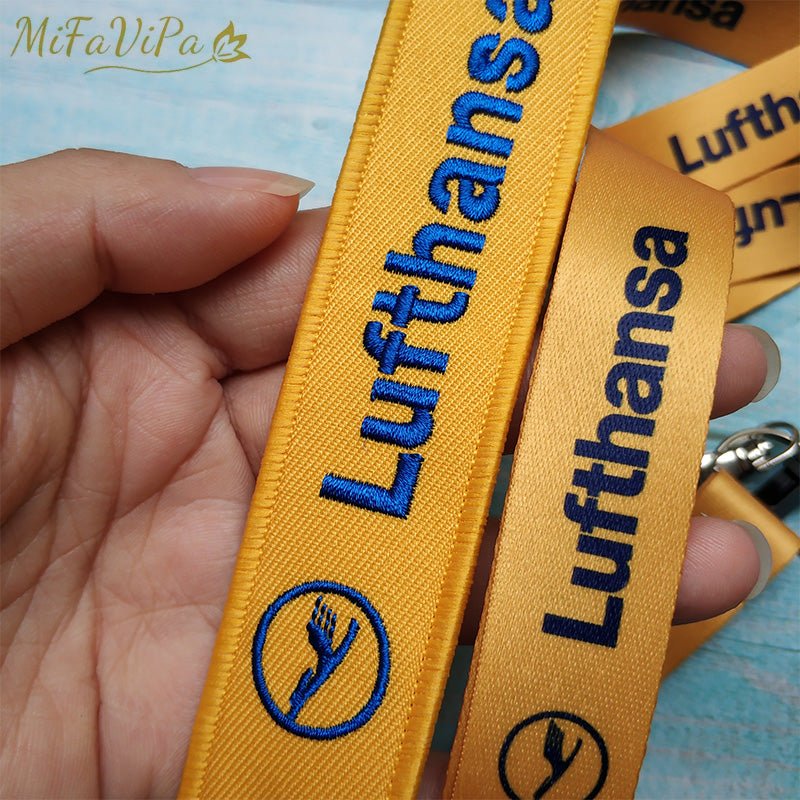 2 PCS YELLOW LUFTHANSA PORTE - CLEFS KEYCHAINS NECK STRAP - PILOTSX