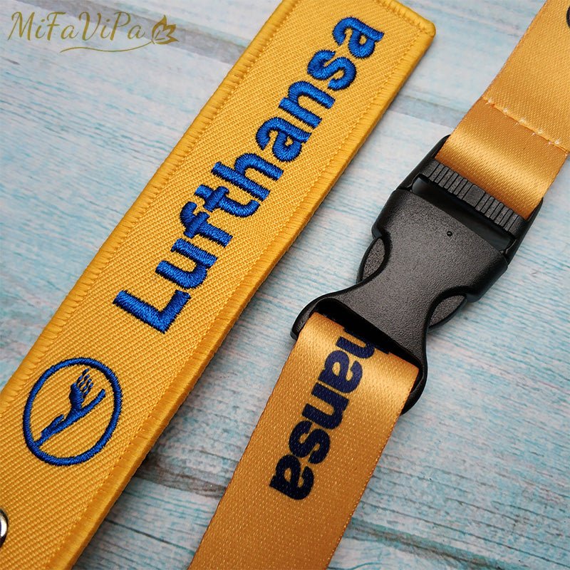 2 PCS YELLOW LUFTHANSA PORTE - CLEFS KEYCHAINS NECK STRAP - PILOTSX