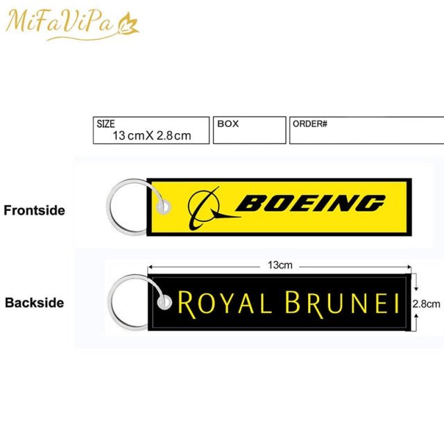 2 PCS/LOT A BOEING SIDE B ROYAL BRUNEI EMBROIDERY KEY CHAIN - PILOTSX