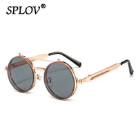 Thumbnail for Vintage Steampunk Flip Sunglasses Retro Round Metal Frame Double Beam Sun Glasses AV8R