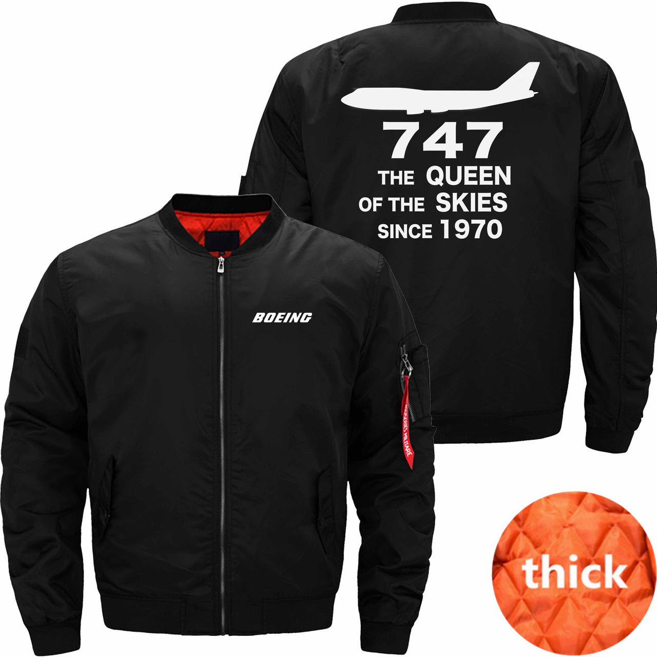 Boeing 747 THE QUEEN OF THE SKIES SINCE 1970 Ma-1 Bomber Jacket Flight Jacket Aviator Jacket THE AV8R