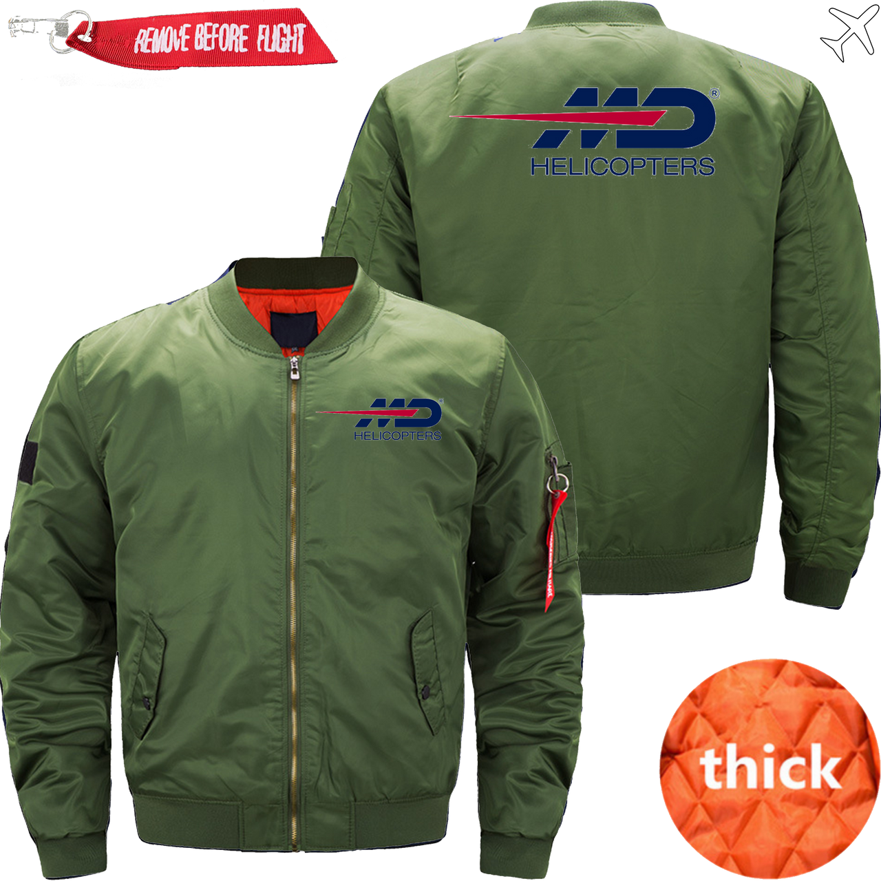 MD HELICOPTER LOGO BOMBER FLIGHT AVIATOR JACKET