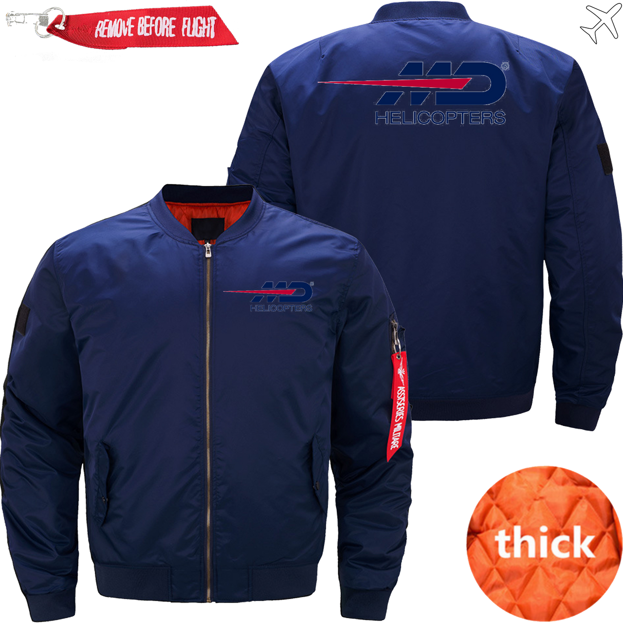 MD HELICOPTER LOGO BOMBER FLIGHT AVIATOR JACKET