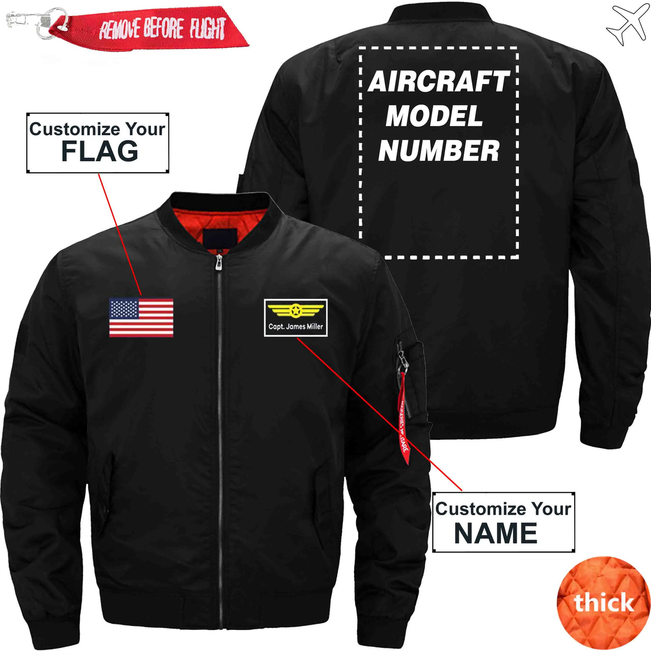 CUSTOM FLAG & NAME WITH AIRCRAFT MODEL NUMBER - JACKET THE AV8R