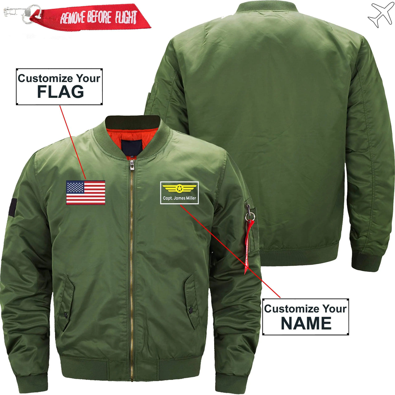 CUSTOM FLAG & NAME WITH BADGE 2 DESIGNED PILOT  S - JACKET THE AV8R