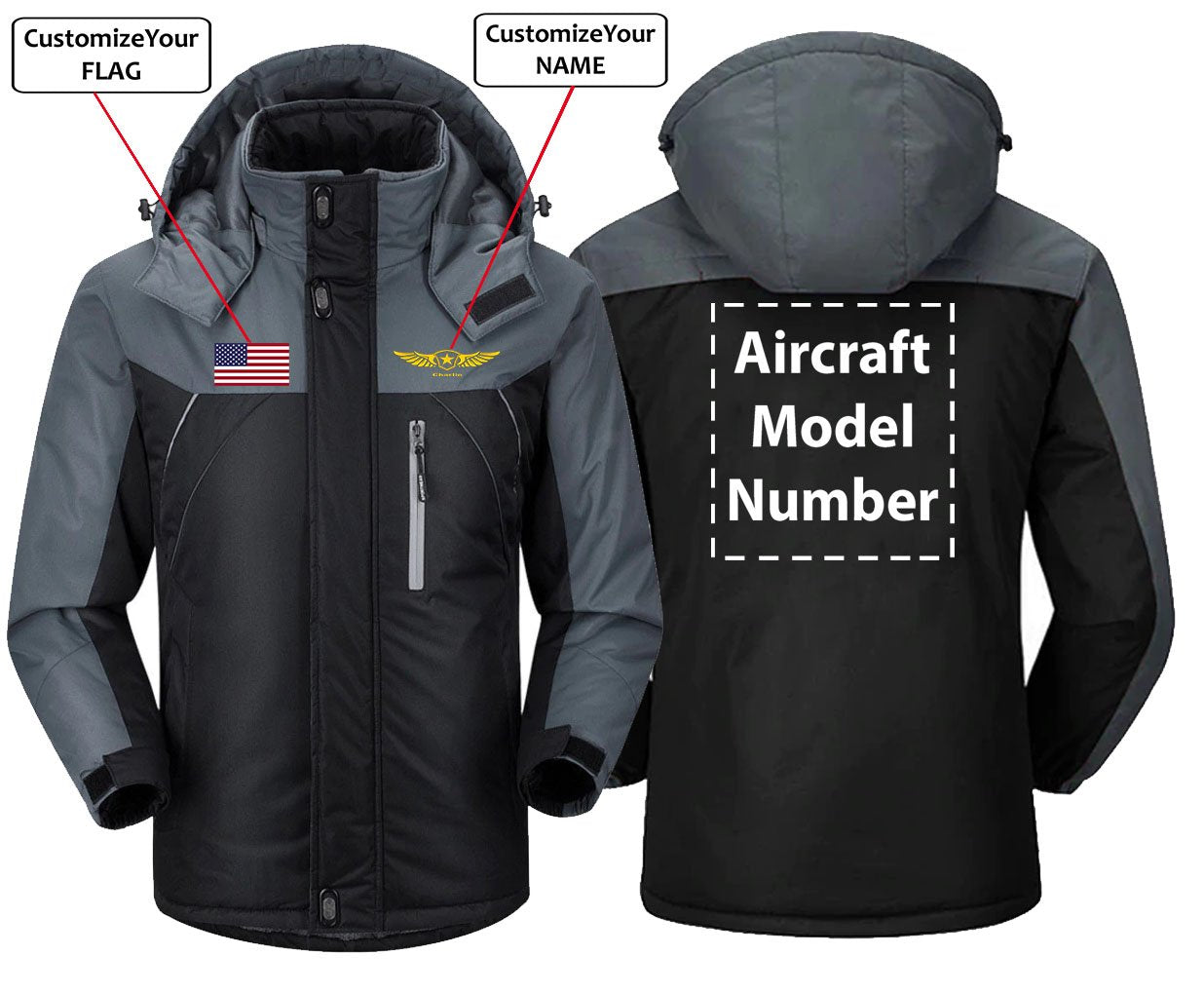 Custom Name, Flag And Aircraft Model Number Winter Coat 