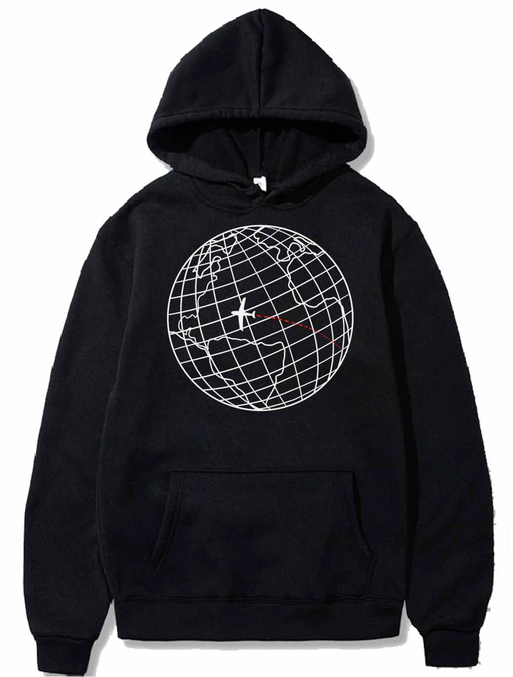 Globe with plane and red line PULLOVER THE AV8R