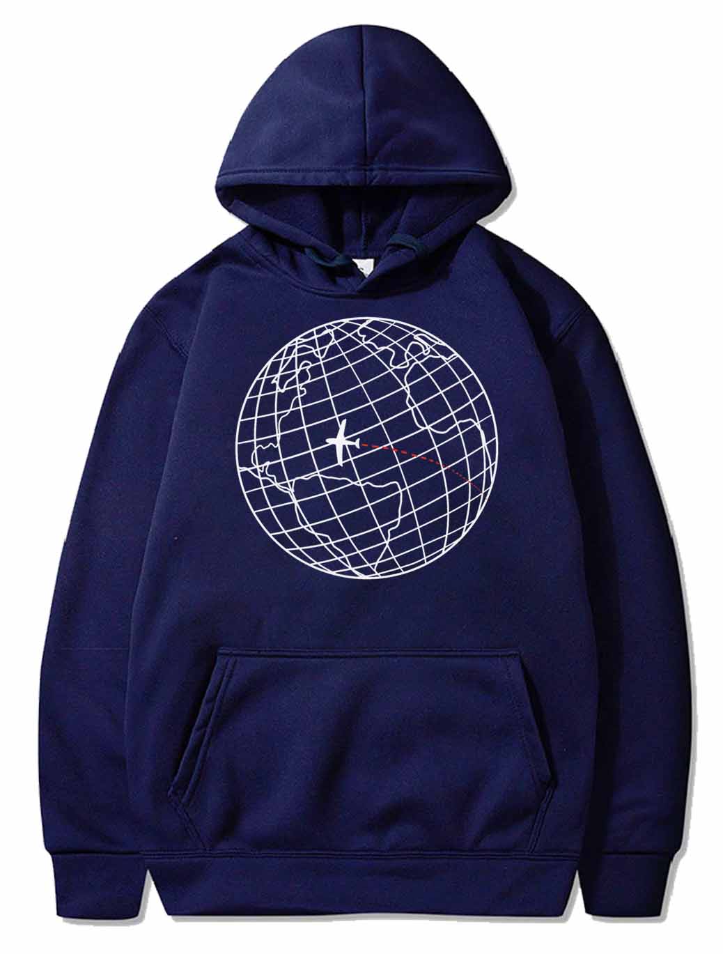 Globe with plane and red line PULLOVER THE AV8R