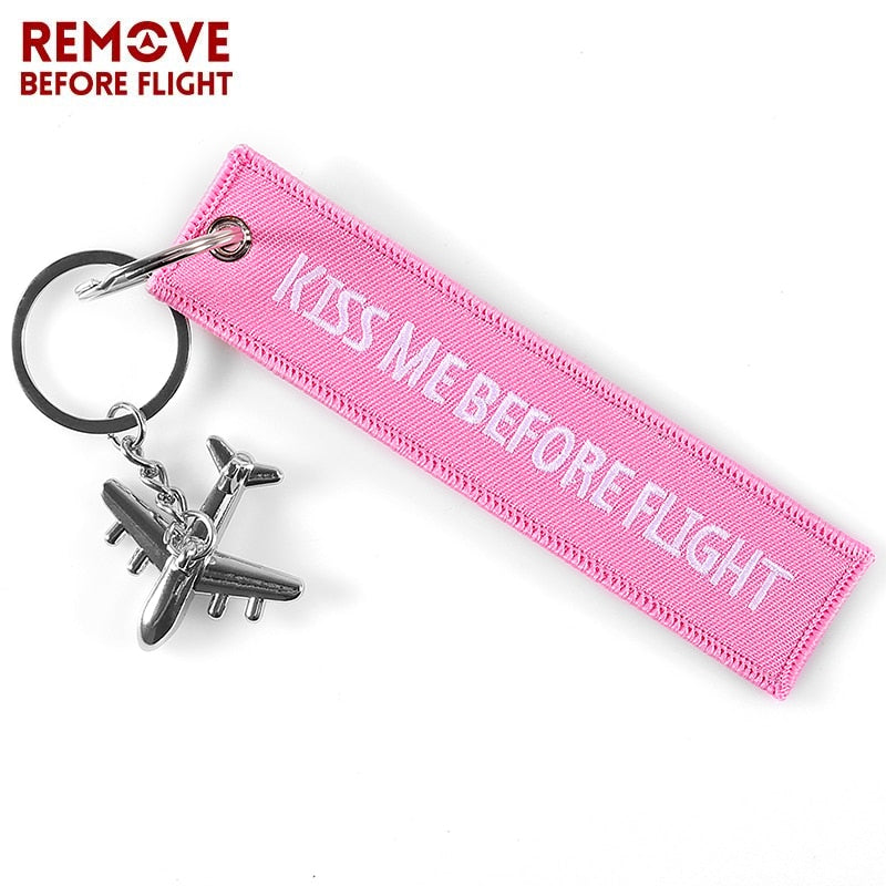 Pink Kiss Me Before Flight  Embroidery Keychain THE AVIATOR