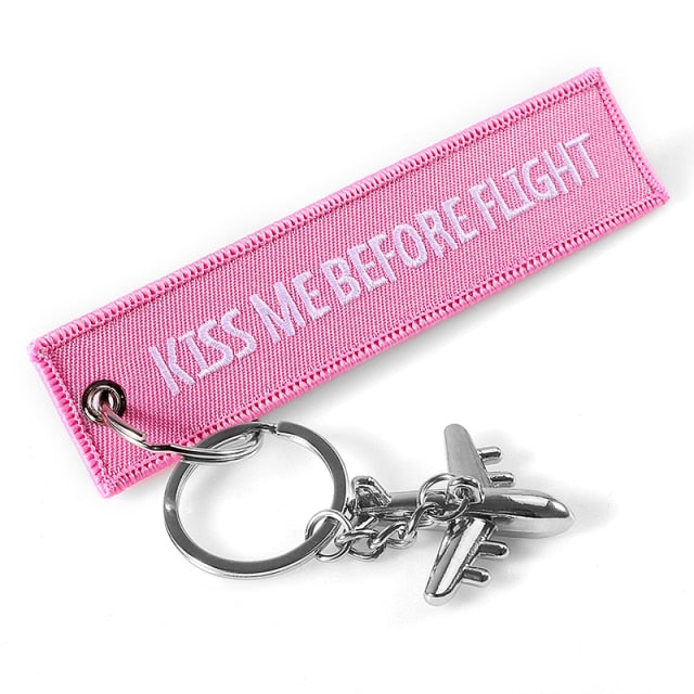 Pink Kiss Me Before Flight  Embroidery Keychain THE AVIATOR