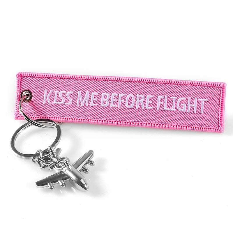 Pink Kiss Me Before Flight  Embroidery Keychain THE AVIATOR