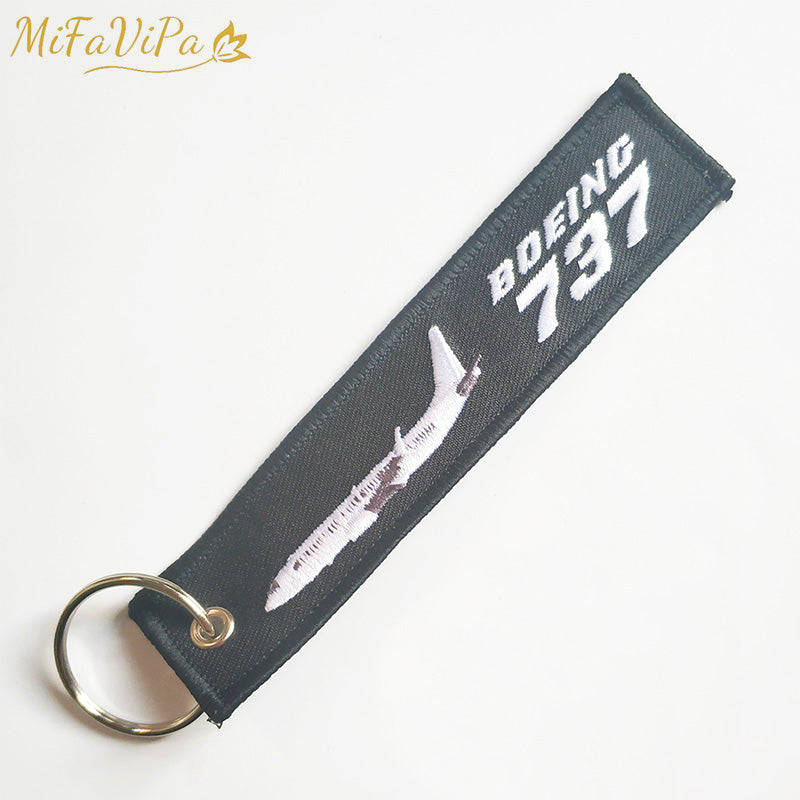 Boeing 737 Keychain Luggage Tag Black Embroidery Aviation Key AV8R