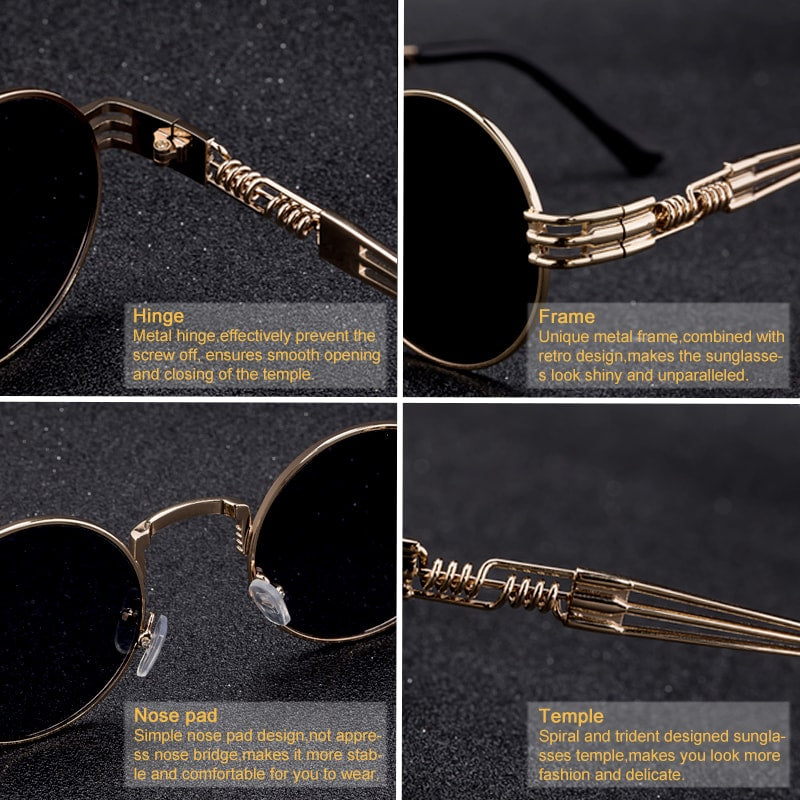 New Fashion Retro Steampunk Round Metal Sunglasses for Men Women AV8R