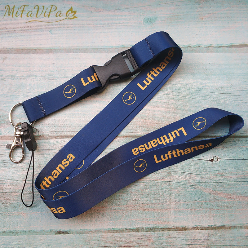 Navy Blue Lufthansa Neck Strap Chaveiro Key Chain AV8R