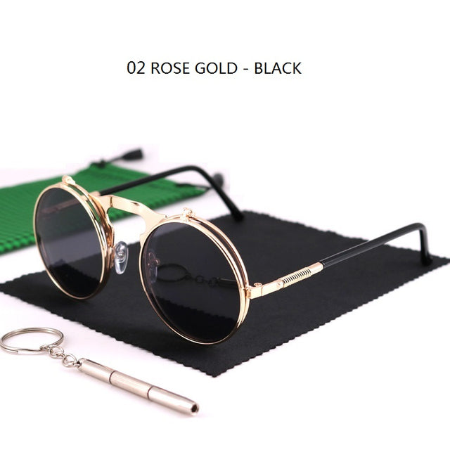 Sunglasses Round Metal Women Men Style Retro Flip Circular Double Sun Glasses AV8R
