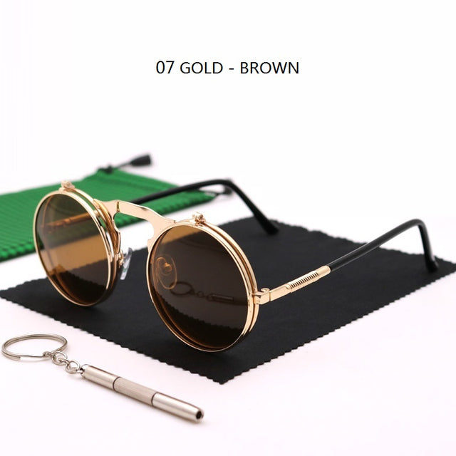 Sunglasses Round Metal Women Men Style Retro Flip Circular Double Sun Glasses AV8R