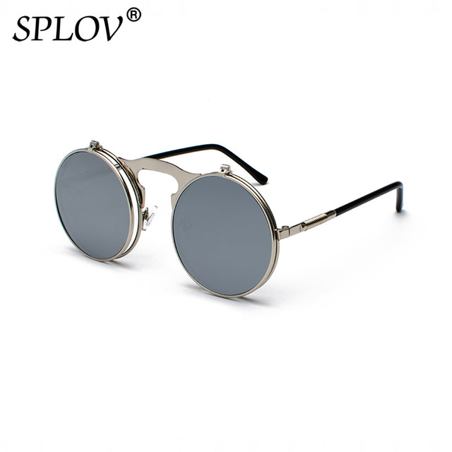 Vintage Steampunk Flip Sunglasses Retro Round Metal Frame Sun Glasses AV8R