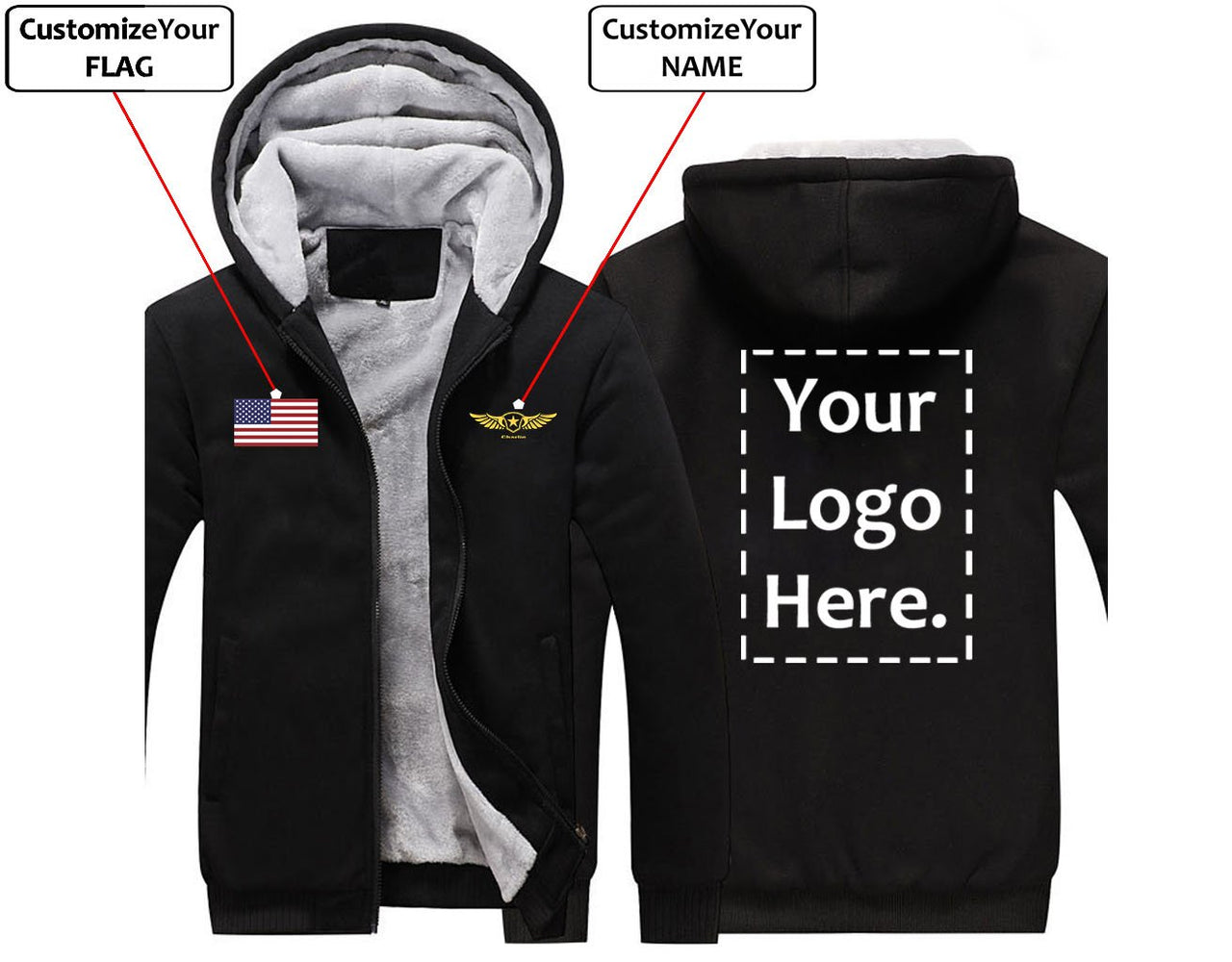 THE CUSTOM  FLAG, LOGO & NAME WITH BADGE DESIGNED ZIPPER SWEATERS THE AV8R