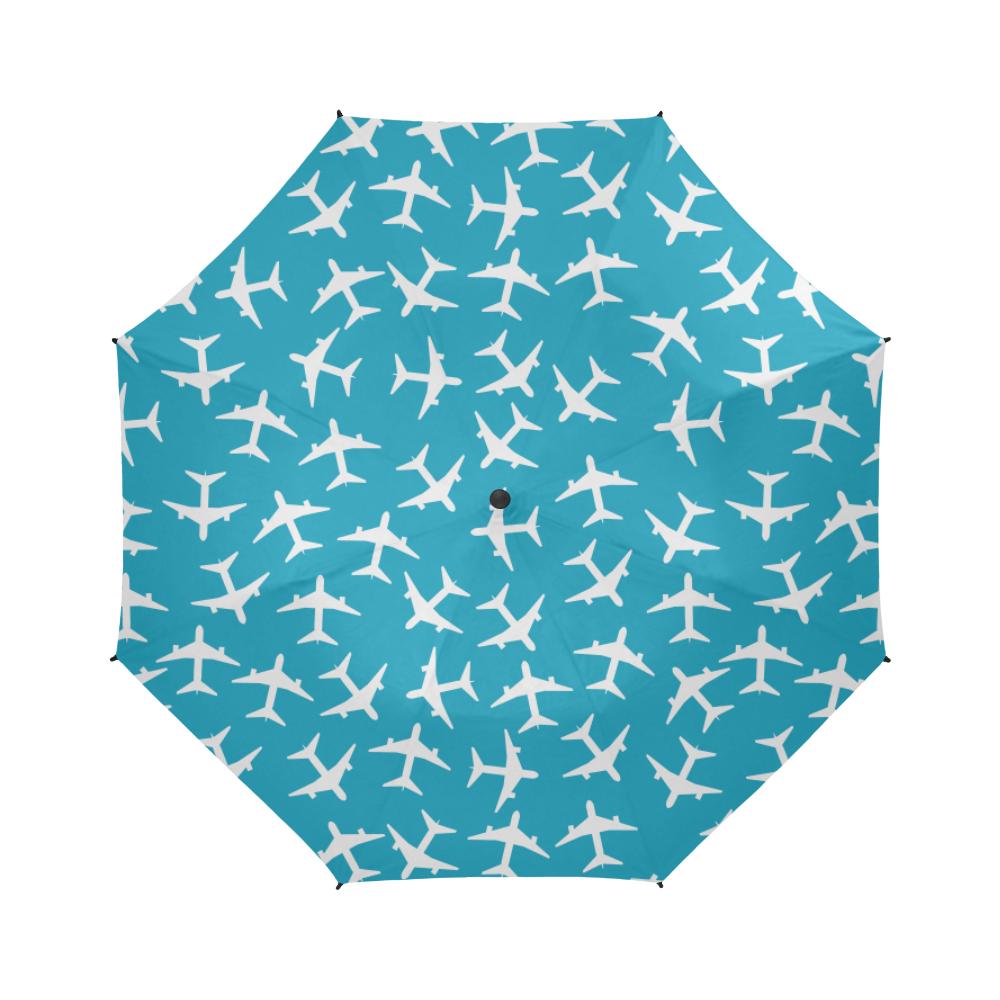 WHITE AIRPLANES ON THE BLUE SKY BACKGROUND SEAMLES SEMI-AUTOMATIC FOLDABLE UMBRELLA (MODEL U05) e-joyer