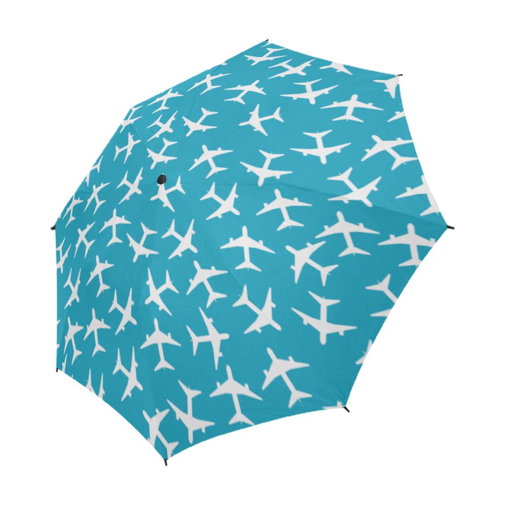 WHITE AIRPLANES ON THE BLUE SKY BACKGROUND SEAMLES SEMI-AUTOMATIC FOLDABLE UMBRELLA (MODEL U05) e-joyer