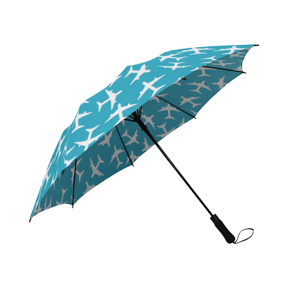 WHITE AIRPLANES ON THE BLUE SKY BACKGROUND SEAMLES SEMI-AUTOMATIC FOLDABLE UMBRELLA (MODEL U05) e-joyer